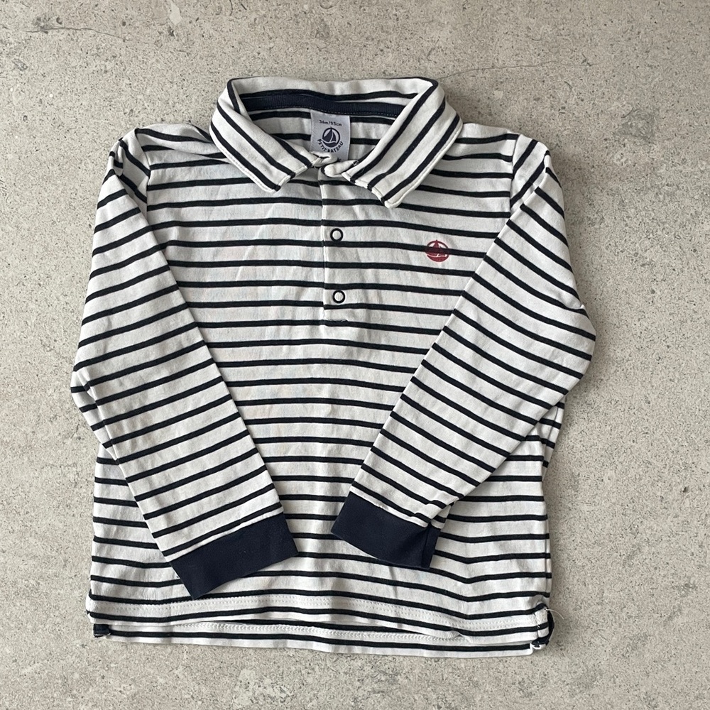 Petit Bateau Navy and White Striped Polo